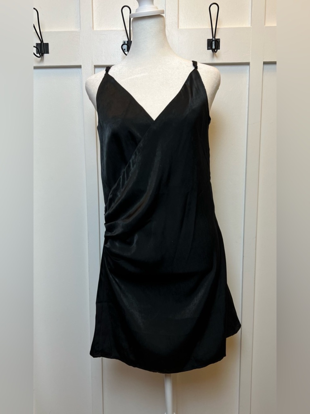NEW Boutique Listicle Size Small LBD Sexy Black Slip Dress Wrap Front Date Night